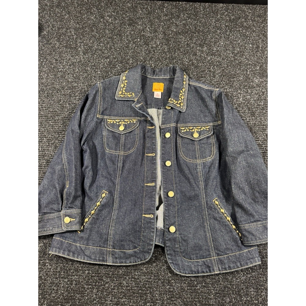 Ruby Rd Women's Size 16 Denim Jacket Rhinestone Beaded Embellished Dark Wash